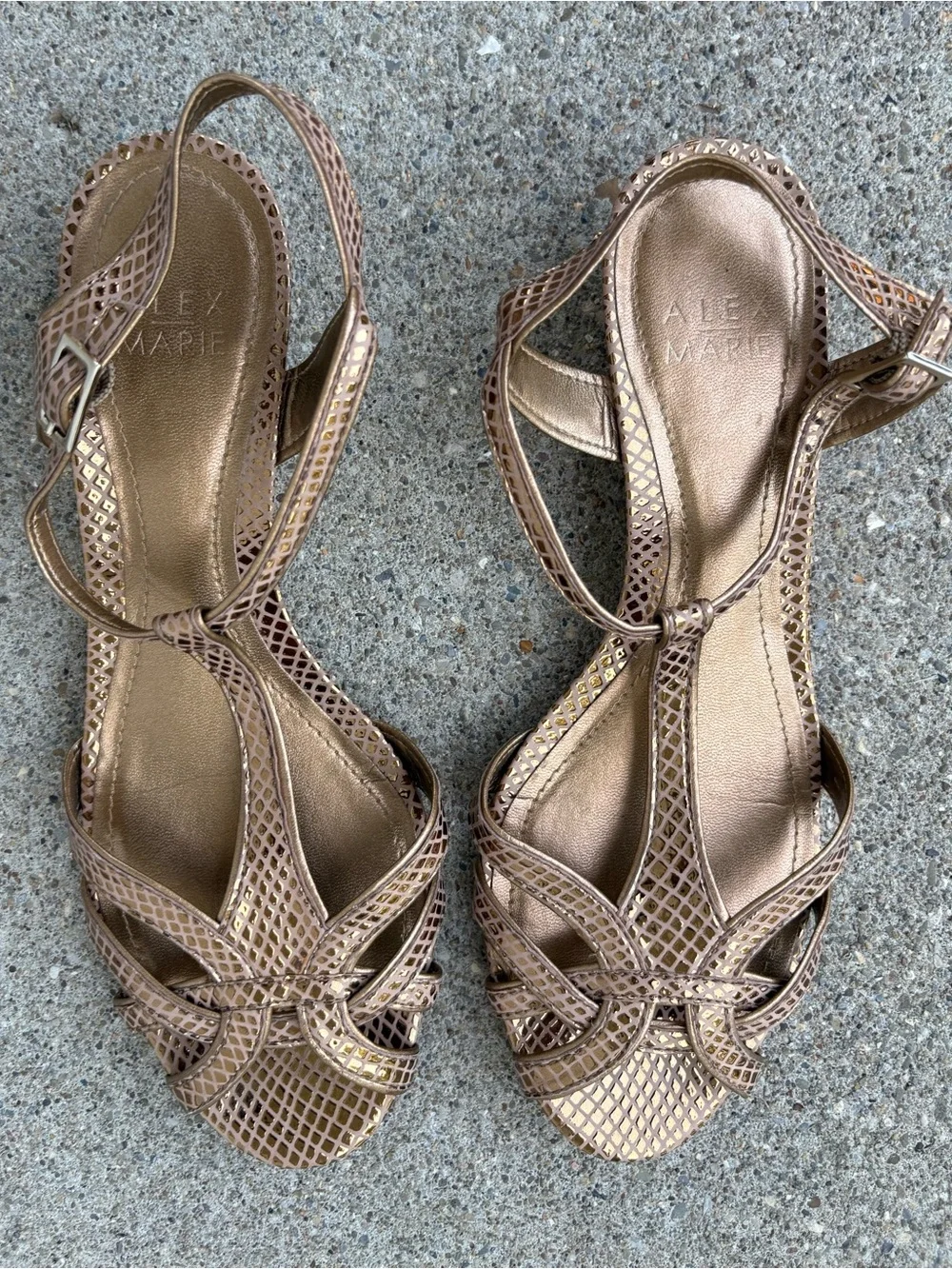 Alex Marie Rose Gold Snake Print Strappy Slingback Sandals Kitten Heel Size 8
